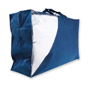 Diese Bettwarentasche wird für den Einzelhandel nach Maß gefertigt und ist als Verpackungstasche gedacht.